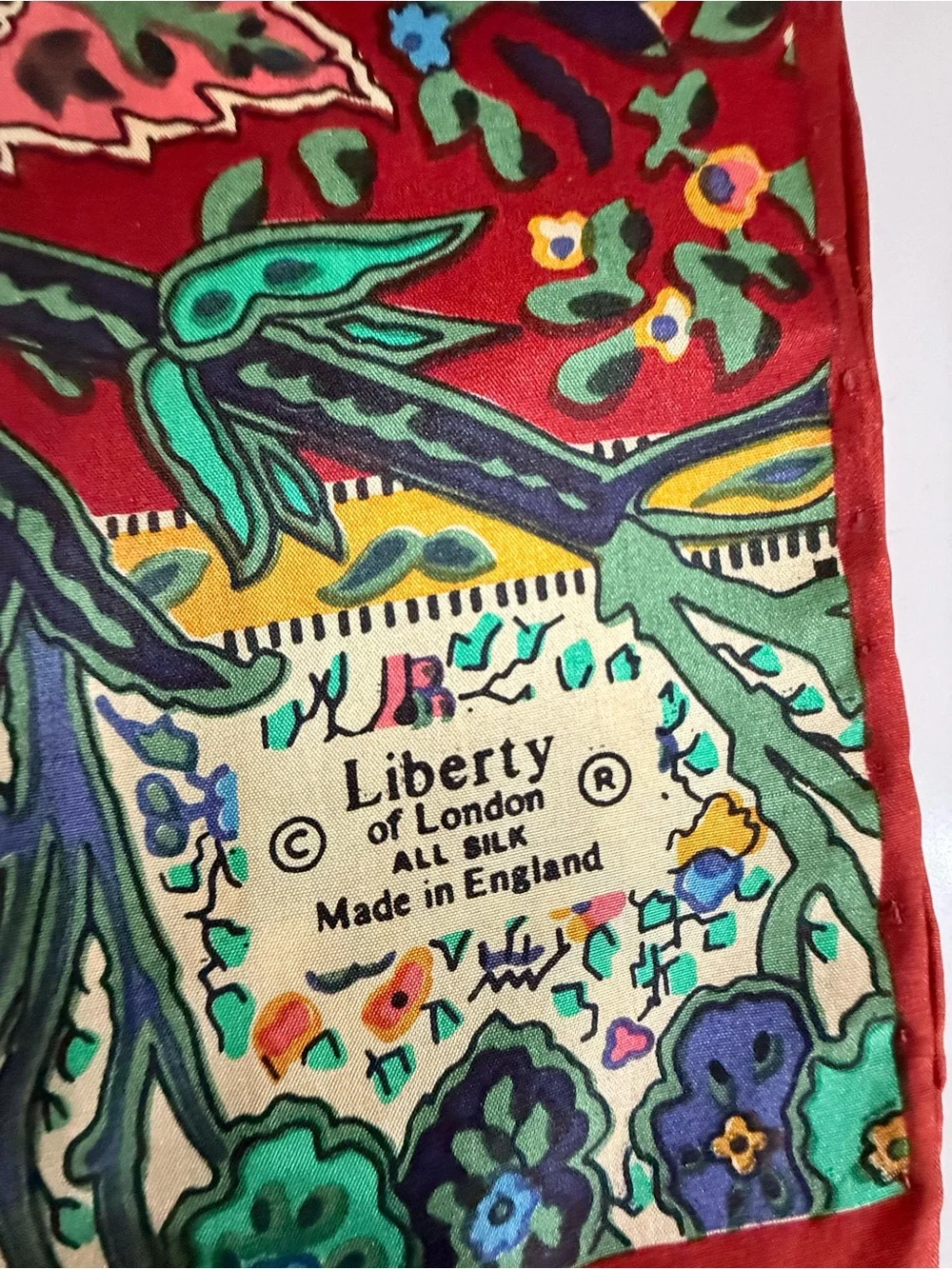Liberty of London Floral botanical Silk Scarf w/ bold multicolor accents- 11x52